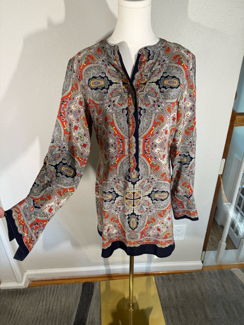 Theory Paisley Print Blouse — Navy, Red & Cream - Picture 3 of 5
